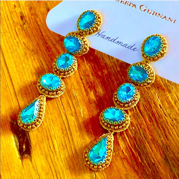NWT Deepa Gurnani Turquoise Crystal Bead Earrings - Picture 2 of 11